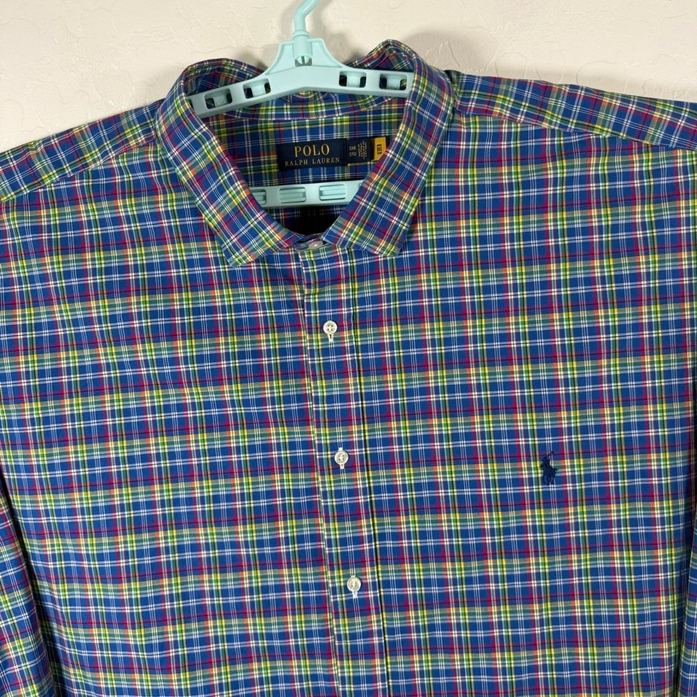 Polo Ralph Lauren Button Down Shirt Mens 5XB Blue Cotton Stretch Long Sleeve